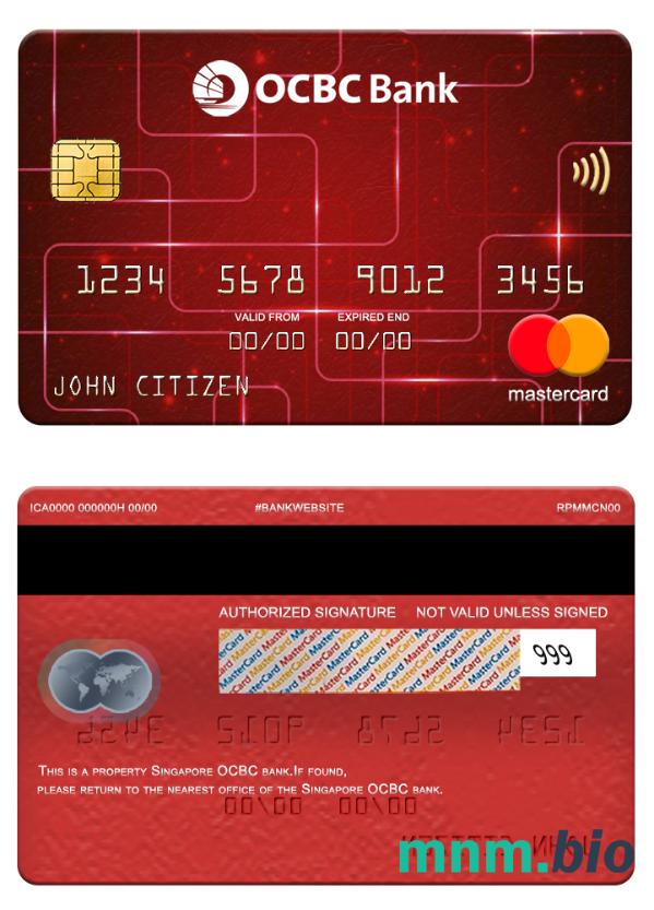 Singapore OCBC bank przykład karty mastercard w formacie PSD
